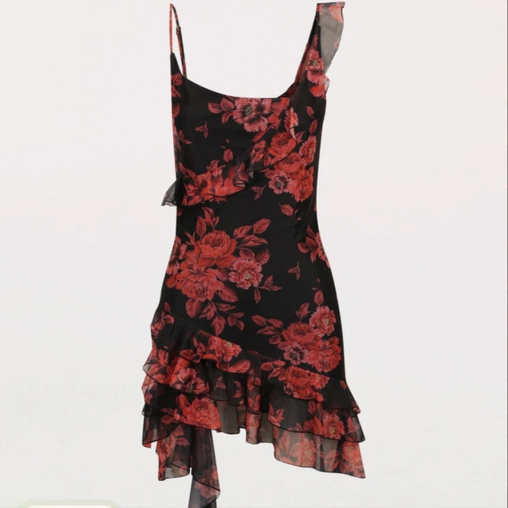 Floral Black and Red Women's Dress - Picture 7 of 10